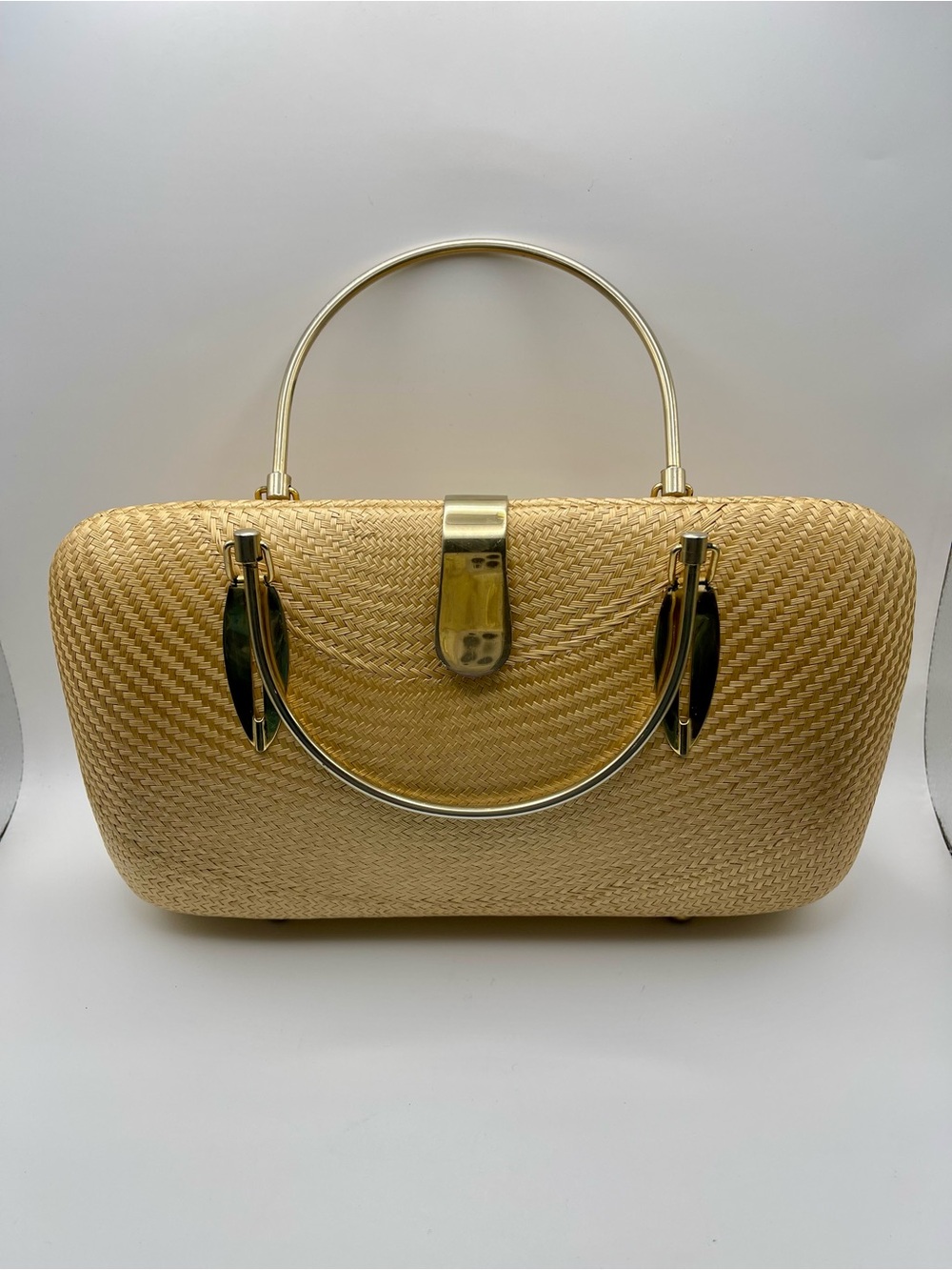 Beautiful Vintage Luxury Woven Straw Bag with Gold Hardware 60s-70s - Picture 2 of 9